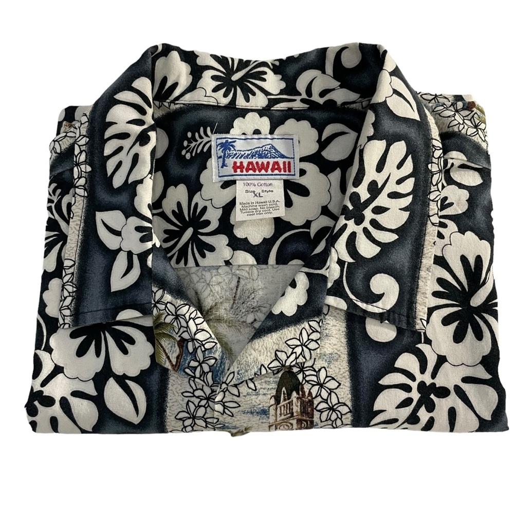Vintage Hawaiian Shirt Men Size XLarge Made In Hawaii Aloha Tower Cruise Flower - Picture 10 of 10